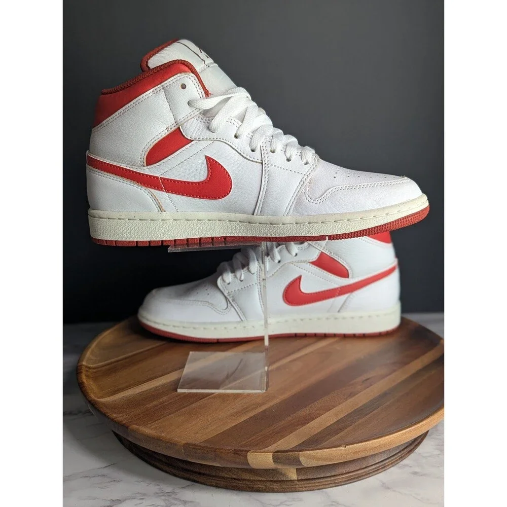 Men Nike Air Jordan 1 Mid SE Shoes White Red FJ3458-160 Size 8
